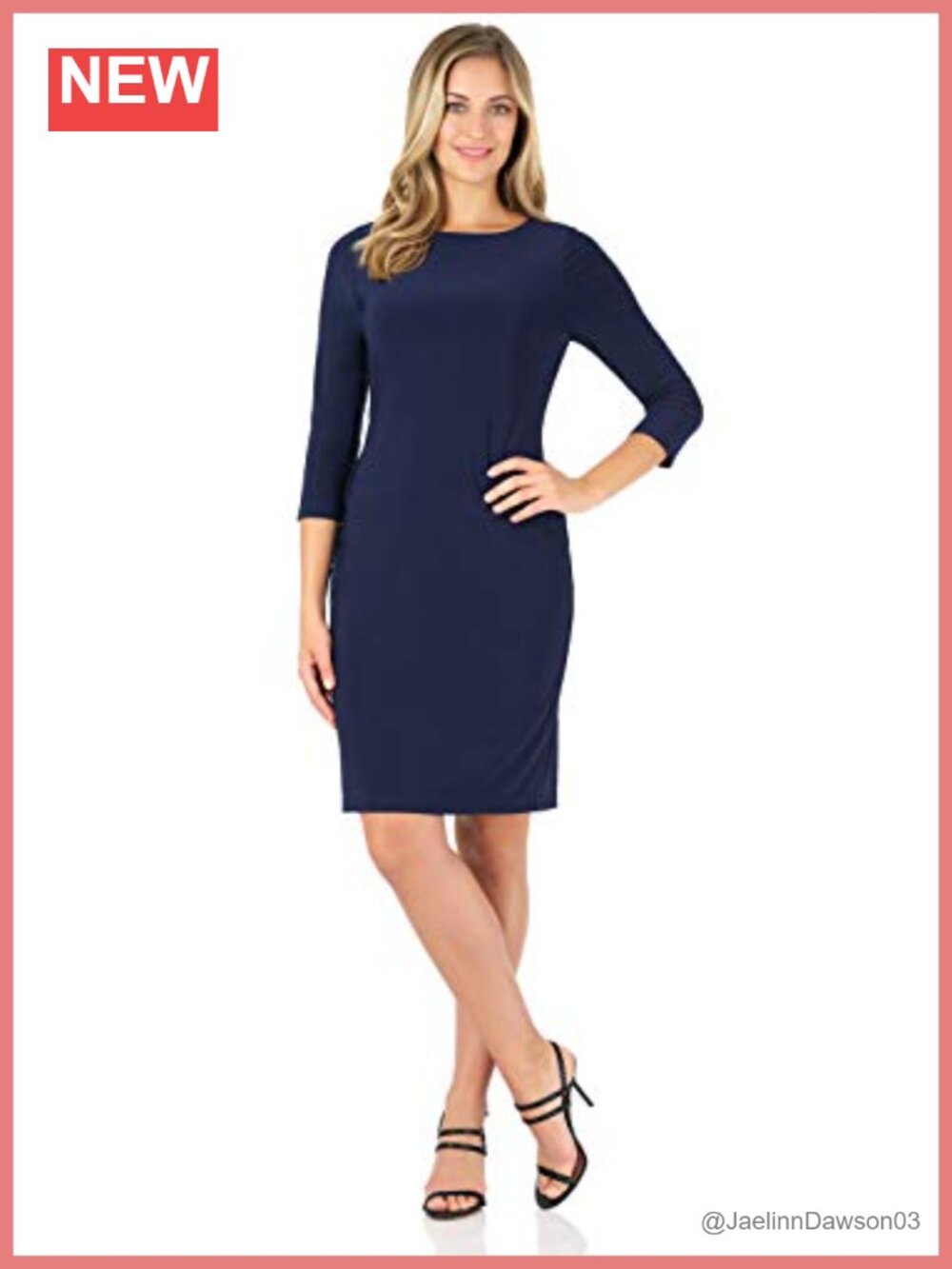 Classic Chic Shift Dress 3/4 Sleeve Boat Neck Knee Length Business Casual